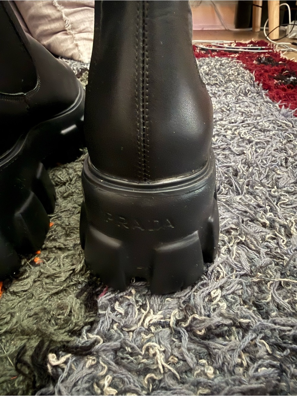 Prada Women’s Black Lug Sole Leather Chelsea Boots - Picture 4 of 8